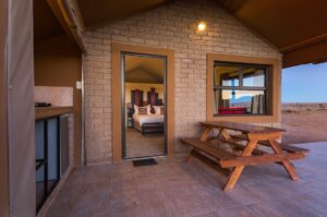 self-catering accommodation near Sossusvlei – private shaded veranda and picnic bench