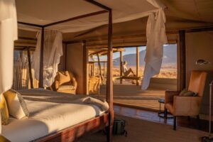 NamibRand accommodation – tented room facing the mountains