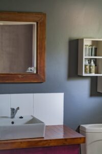 Bathroom washbasin in a Damara Mopane Lodge chalet