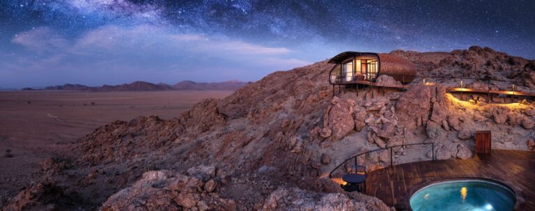 Desert Whisper private retreat above the Namib landscape at dusk