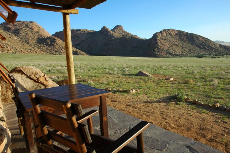 Private veranda overlooking the plains at Eagles Nest Chalets