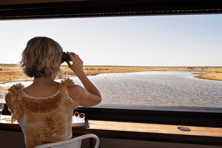 Guest photographing wildlife from the Etosha King Nehale hide