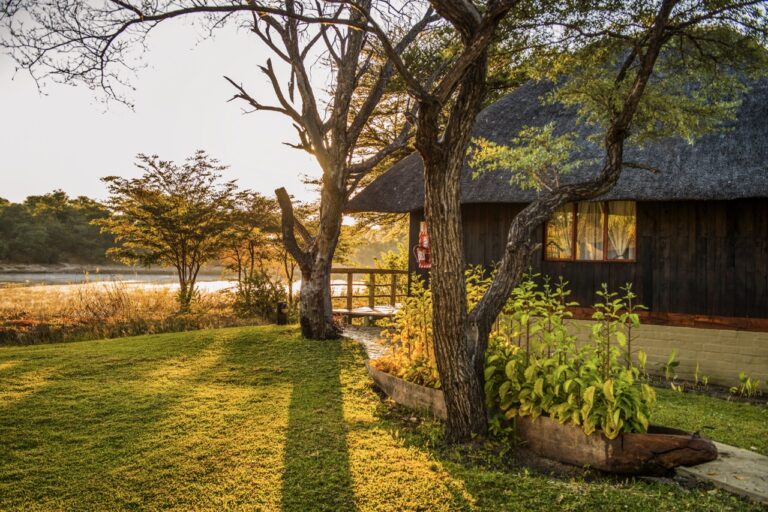 Hakusembe River Lodge chalet beside the Okavango River