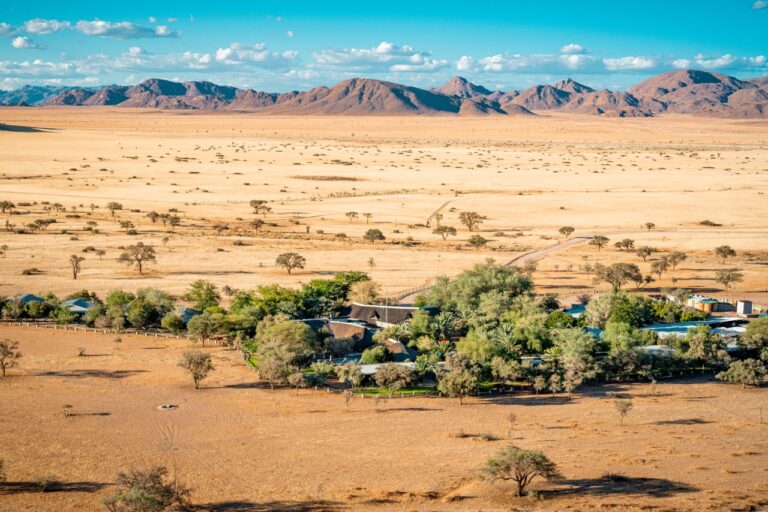 Aerial lodge view from the surrounding dunes