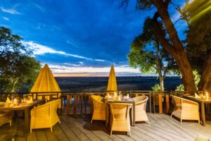 Dining deck overlooking the Kwando floodplain at dusk