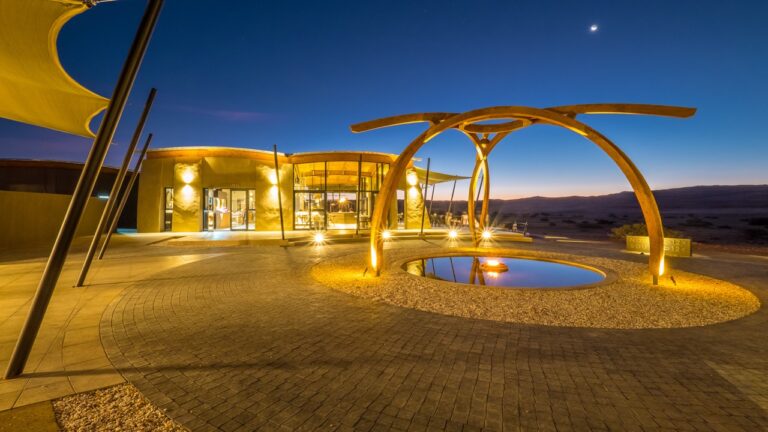 Central lodge and water feature at The Desert Grace