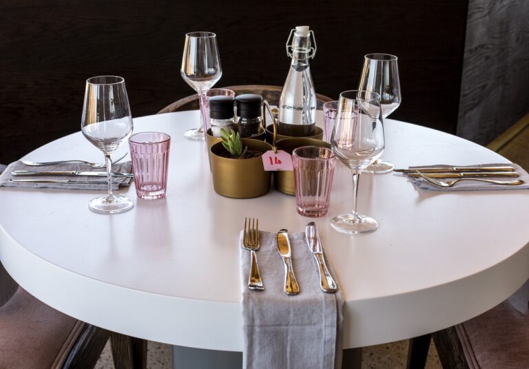 Restaurant table set for dinner at The Desert Grace