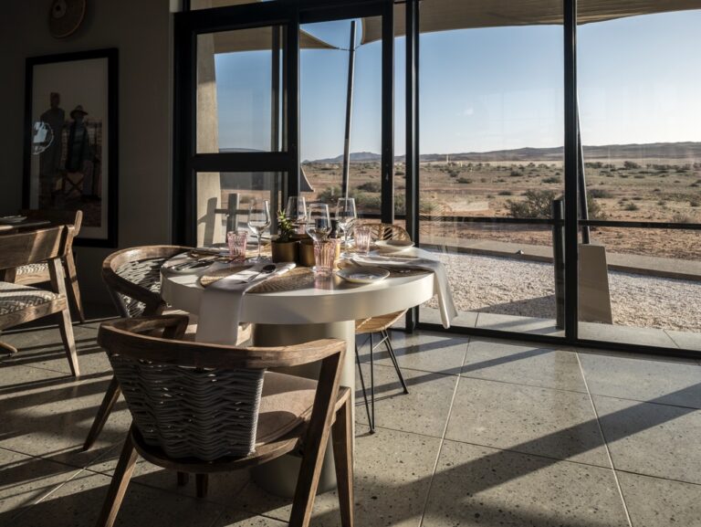 Dining table overlooking the desert at The Desert Grace