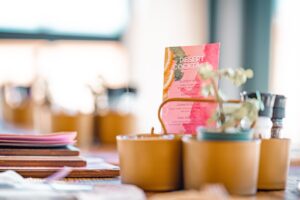 Condiments and colourful tableware at The Desert Grace