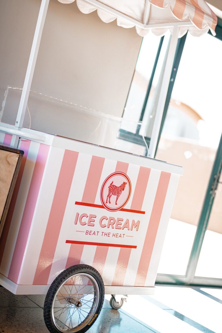 Pink ice-cream cart at The Desert Grace