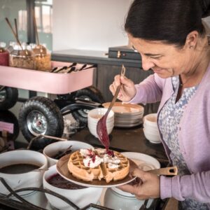 Guest enjoying dessert at The Desert Grace