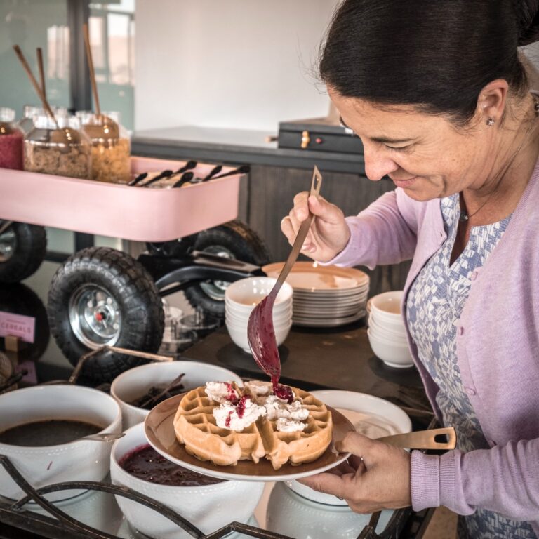 Guest enjoying dessert at The Desert Grace