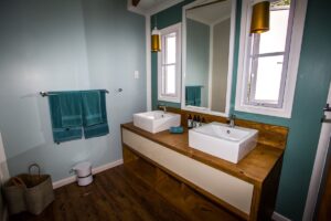 Double vanity in a Zambezi Mubala Lodge bathroom