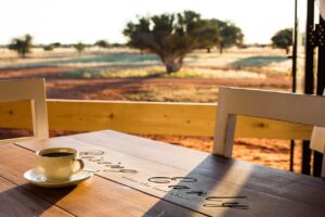 Breakfast setting overlooking the Kalahari landscape