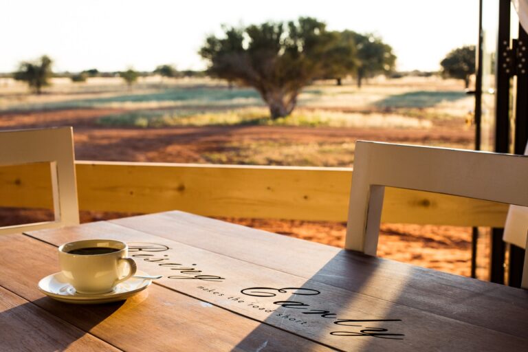 Breakfast setting overlooking the Kalahari landscape